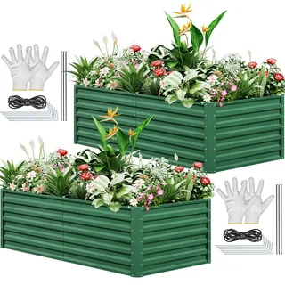 YITAHOME 2er-Set Hochbeet Metall 180x90x60cm, Hochbeete-Kit aus Verdicktem Zink-Aluminium-Magnesium-Edelstahl-Metall Hochbeete für Garten mit Stützstange & Handschuhe für Gemüse, Blumen (Grün)