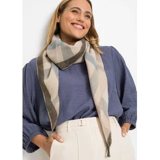 Dreieckstuch BONPRIX, Damen, beige (beige, hellblau, dunkelgrau kariert), Obermaterial: 100% Polyacryl, Modetücher Dreieckstuch, weiches Material, modernes Karomuster, lockere Passform