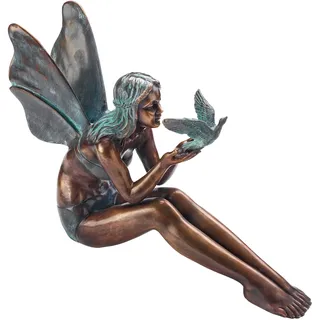 Design Toscano SU47107 Vogel-Elfe, Gartenfigur aus Bronzeguss: Groß, Zweifarbig Bronze und Grünspan, 15.24 x 60.96 x 45.72 cm