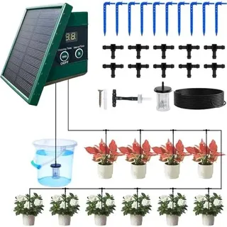 Solar Bewässerungssystem Balkon Garten Gewächshaus, Automatische Bewässerung Für Außen Garten, Zeitschaltuhr Mit 10M Tropfschlauch, Pflanzen Hochbeet