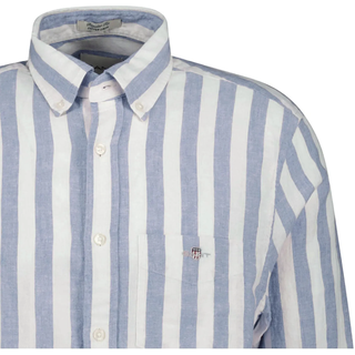 Langarmhemd GANT "Hemd REGULAR COTTON LINEN STRIPE SHIRT 1er Pack", Herren, Gr. 4XL, N-Gr, blau, Obermaterial: 55% Leinen LI. 45% Baumwolle CO., Hemden Langarmhemd