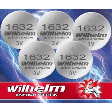 5 x CR1632 CR 1632 WILHELM Lithium Knopfzelle 3V 140 mAh ø16 x 3,2 mm Batterie DL1632