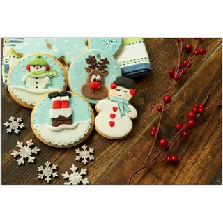 Wallario Outdoor-Poster für Garten oder Balkon, Motiv Weihnachten in der Küche - Plätzchen auf einem Holztisch, in ca. 61 x 91,50 cm - Schwarz