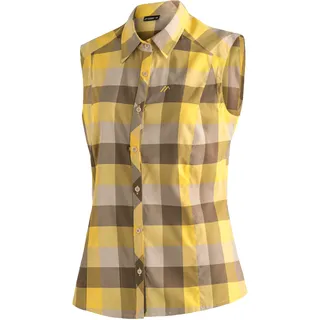 Funktionsbluse MAIER SPORTS "Sana sleeveless", Damen, Gr. 34, gelb (zartgelb), 97% Polyester, 3% Elasthan, Blusen Funktionsbluse, ärmellose Damen Bluse, sommerliches Blusen-Shirt, Karobluse, Reg. Fit