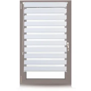 3 x Doppelrollo Klemmfix ohne bohren, Seitenzugrollo mit Streifen, Duo-Rollo für Fenster, Stoff 76x156 cm, weiß - Weiß
