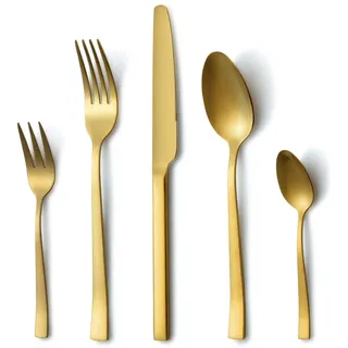 Besteck Gold, Hunnycook Besteck Set 6 personen, 30-teilig Edelstahl Besteck set gold matt für Hause Küche Restaurant, Essbesteck Set Mit Gabeln Löffeln Messern, Hochglanzpoliert, Spülmaschinenfest