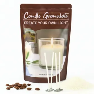 Kerzensand Coffee, Kaffeeduft, 400 g Kerzengranulat zum Selbermachen, DIY Kerzenset Candle Granulate mit 4 Dochten, aus deutschen Rohstoffen, rußfrei, palmölfrei, wiederverwendbar, für Wohnräume