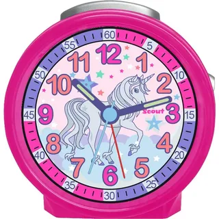 Scout Wecker analog mit pinkem Gehäuse Serie "Friends" mit Lernziffernblatt und Einhorn-Motiv - Rosa