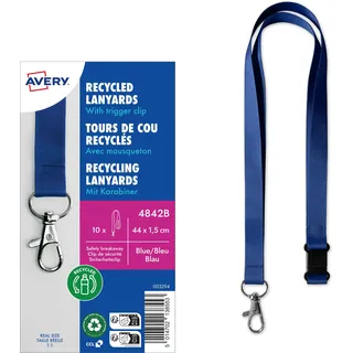 Avery Zweckform 4842B Lanyard 10 Stück (44x1,5cm, Kartenhalter mit Karabinerhaken-Sicherheitsverschluss, Schlüsselband für Ausweishülle, Kartenhülle, Namenschilder, Umhängeband, Nackenband) blau