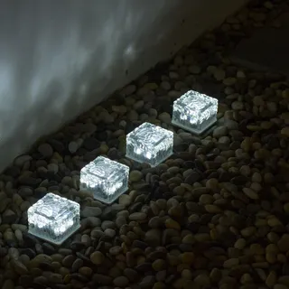 ANTEROOF Aktualisierte 4er-Set Glas Pflastersteine Außenleuchte Solarleuchten Solar Bodenleuchten Wegbeleuchtung mit 4 LED Außen Dekoration Lichter für Garten, Balkon und Terrasse,7x7x5cm,Weiß