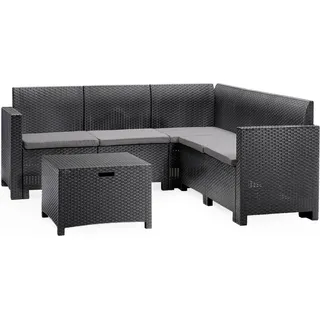 Lounge-Set für den Außenbereich Dcorre, Garten-Set mit Kissen, Lounge-Set für den Innenbereich in Rattan-Optik, 100 %  Italy, Anthrazit - Schwarz