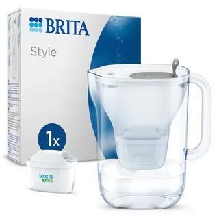 BRITA Wasserfilter-Kanne Style hellgrau (2,4l) inkl. 1x MAXTRA PRO All-in-1 Kartusche – Wasserfilter im modernen Design für den Kühlschrank zur Reduzierung von Kalk, Chlor, Metalle wie Blei & Kupfer