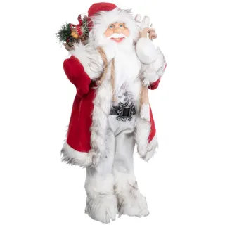 Brandsseller Deko Weihnachtsmann Santa Claus Stehend Figur ca. 45 cm Grau Rot/Weiß