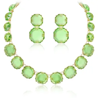 EVER FAITH Klar Strass Statement Halskette Ohrringe Set, Rund Kristall Bohème Art Deco Modeschmuck Set für Damen Mädchen