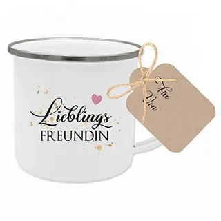 Manufaktur Liebevoll Geschenk Freundin Tasse mit Spruch Lieblingsfreundin Beste Freundin Geschenk zum Geburtstag, als Dankeschön, zum Freundschaftstag mit Geschenkanhänger