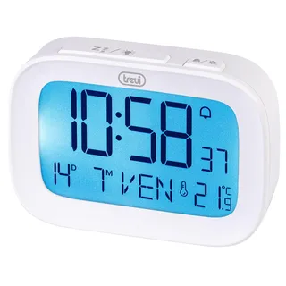 Trevi SLD 3850 Digitaler Wecker mit integriertem Thermometer, großes LCD-Display, Uhr und Kalender, Schlummerfunktion, Weiß