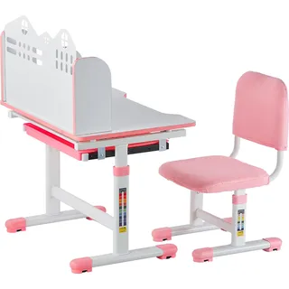 SucceBuy Kinder-Arbeitsstuhl und Schreibtisch, höhenverstellbar mit Bücherregal und Schublade, Rosa - Rosa