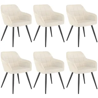WOLTU 6er Set Esszimmerstuhl Küchenstuhl Polsterstuhl Design Stuhl mit Armlehnen, mit Sitzfläche aus Samt, Gestell aus Metall, Cremeweiß - Beige, Schwarz