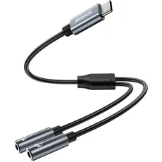 ZOOAUX USB-C-Mikrofonadapter, USB C auf Dual 3,5 mm Buchse, AUX-Kopfhöreranschluss, Y-Splitter, Mikrofon-Audio-Adapter, kompatibel mit Samsung Galaxy S24/S23/S21/S20, Pixel 4/3/2 XL, Huawei P40/P30
