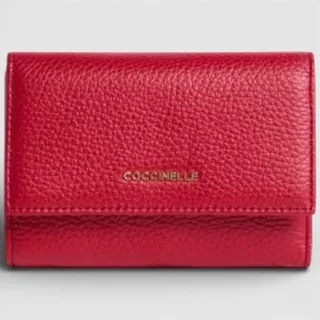 Mode Coccinelle Portemonnaie Metallic Soft Damen Scharlach Aus Leder