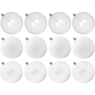 Benjia Weihnachtskugeln Groß Aussen, Dekokugel Wetterfeste Riesen Große Gross XXL Outdoor Draußen Draussen Kunststoff Weihnachtskugel Christbaumkugeln Kugeln Weihnachten (10cm/12STK, Weiß)