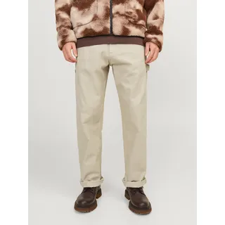 Cargohose JACK & JONES "JPSTEDDIE CARPENTER PANTS NOOS", Herren, Gr. 32, Länge 32, braun (32fields of rye), Web, Obermaterial: 100% Baumwolle, unifarben, loose fit knöchellang, Hosen Cargohose