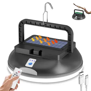 WholeFire Solar LED Campinglampe mit Fernbedienung, USB Wiederaufladbar
