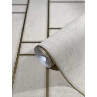 marburg Tapete Grau Gold glänzende Goldene Linien Vliestapete für Wohnzimmer oder Schlafzimmer Made in Germany 10,05 x 0,53m Neu 31748