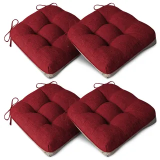 AddGrace 4er Set Sitzkissen 40 x 40cm Weiche Stuhlkissen mit 10cm Hochwertiger Polsterung für Innenbereich Küche oder Esszimmer,Rot