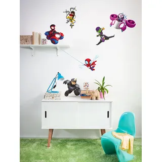 KOMAR Wandtattoo Spidey and His Amazing Friends Chasing - Größe 50 x 70 cm - Marvel, Wandsticker, Kinderzimmer,