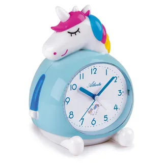 Atlanta 2163 Kinderwecker, ohne Ticken, Einhorn, mit Musik und Licht - Weiß