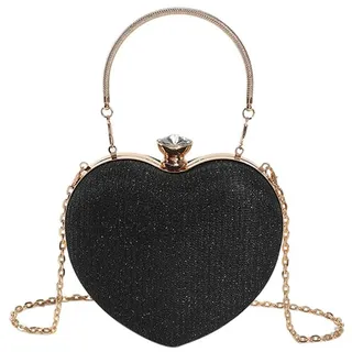 RPAEOY Clutch Damen Herzform Abendtasche Klein Glitzer Handtasche Elegant Hochzeit Braut Clutches mit Kette Kleine Tasche Gold Silber Schwarz Abendtaschen