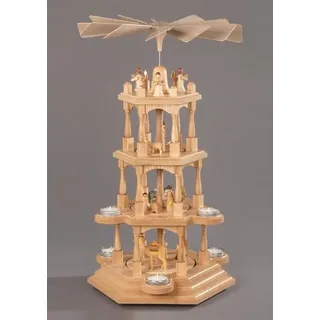 Weihnachtspyramide ALBIN PREISSLER "Christi Geburt, Handwerkskunst aus dem Erzgebirge", beige (natur), B:29cm H:52cm T:29cm, Holz teilmassiv, Weihnachtspyramiden, Weihnachtspyramide, 4 Etagen, Weihnachtsdeko aus Holz