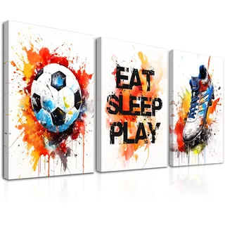 Dazzlewall 3 Stück Graffiti Fußball Wandbilder, Fußball Sneaker Bilder für Schlafzimmer Jugendzimmer Spielzimmer Deko 12x16 Zoll Mit Rahmen