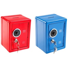 Idena 50035 - Spartresor, 120 x 100 x 160 mm, rot, mit Schlüssel und mechanischem Zahlenschloss & 50036 - Spartresor, 120 x 105 x 160 mm, blau, 1 Stück