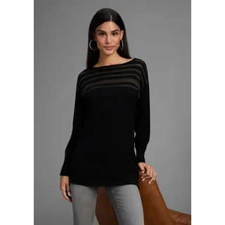 Strickpullover LAURA SCOTT, Damen, Gr. 48, schwarz (schwarz solid), Feinstrick, Obermaterial: 50% Viskose, 28% Polyester, 22% Polyamid. Einsatz: 95% Polyester, 5% Elasthan, unifarben, figurumspielend lang, Rundhals, Rippbündchen, Pullover Strickpullover, Feinstrickpullover mit Meshstreifen, Topseller