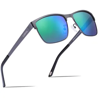 CARFIA Polarisierte Herren Sonnenbrille Metallrahmen UV 400 Fahrerbrille | Guter UV-Schutz, Sportbrille, Kategorie 3 Linse, Verstellbare Nasenpads, Nicht Drücken, Nickelfreie Metall, Stylisches Design