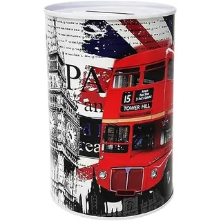 Dose Spardose Design London charakteristische Elemente der Stadt und Monumente Big Ben Victoria Tower Gardens aus Metall, nicht zu öffnende Blechdose, 15 x 11 cm