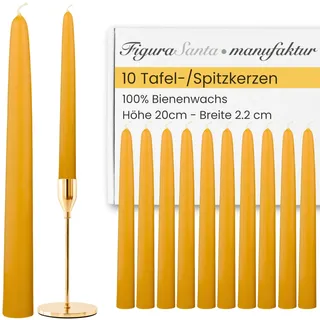 Figura Santa Bienenwachskerzen, Stabkerzen aus 100% Bienenwachs, Handgefertigt seit 1988, Dinner Kerzen, natürliche Spitzkerzen 10er Set (Honig)