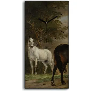 Dekor Leinwand Uhr Wandbilder 30x60 Gemälde Landschaft Wolken Himmel Pferde - schwarze Hände