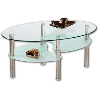 Stella Trading WAVE Couchtisch Glas mit Metall Gestell - geräumiger Glastisch mit Glasablagen für Ihren Wohnbereich - 90 x 41 x 55 cm (B/H/T)