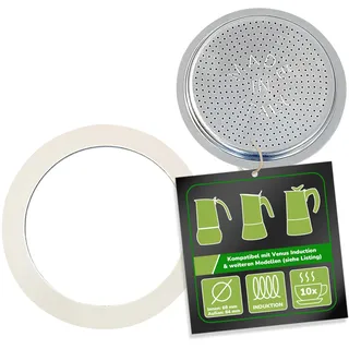 harren24 Filter und Dichtung für Espressokocher, kompatibel mit Bialetti Espressokanne für 10 Tassen, Ø außen 85 mm, 8,5 cm, Ø innen 77 mm, 7,7 cm, Ersatzdichtung, Dichtungsring