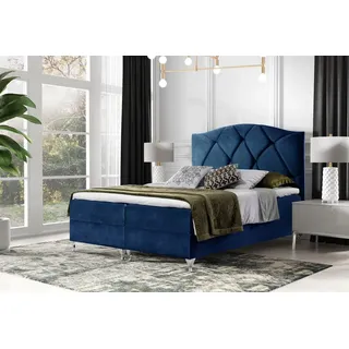 Fun Möbel Boxspringbett Schlafzimmerbett DURMUS 120x200cm in Stoff Fresh Blau - Schwarz