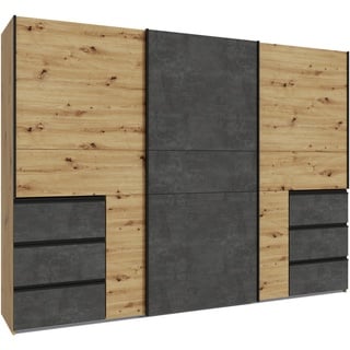 Forte Carryhome Schwebetürenschrank Dunkelgrau, Eiche Artisan, - 270x200x61 cm,