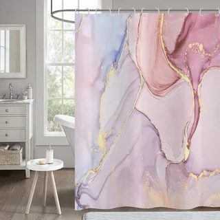 Hnmdmyi Duschvorhang Marmor Optik Rosa 180x180, Abstrakt Rose Gold Lila Glitzer Badewanne Vorhang Modern Luxus Ombre Kristall Textur Tinte Kunst Wasserdicht Polyester Stoff Waschbar Badevorhang