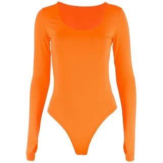 Keenso Damen-Langarm-Bodysuit, Orange, Bequem, Modisch, Charmant, Schmal Sitzender Body-Trikot Zum Tanzen Im Alltag (ORANGE)