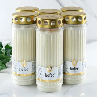 6er Set HOFER GRABKERZEN Dauerbrenner Elegance mit Deckel [weiß] bis zu 10 Tagen Brenndauer | Trauerkerzen mit Deckel | XL-Grablicht, Friedhofskerze | Kerzen für Grabdeko, Grabschmuck...