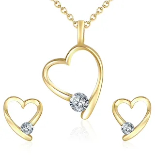 Rafaela Donata - Schmuckset Herz Messing verziert mit Kristallen von Swarovski® in Gelbgold Schmuck-Set Damen