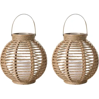BELIANI Solarlaternen 2er Set Naturfarben LED Licht Energieeffizient Boho Stil Gartenlaterne Dekolaterne Outdoor Gartendekoration - Beige