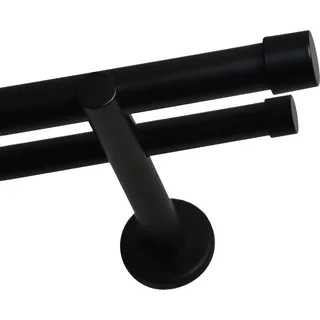 Voppi Gardinenstange Loft 2-läufig 260 cm 19+19 mm schwarz, moderne Vorhangstange, einfache Wandmontage - Schwarz